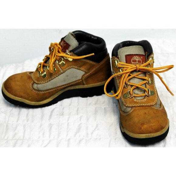 Timberland Hiking Work Boots Kids Little Boys 13 Brown Padded Patterned High Top - Picture 1 of 12